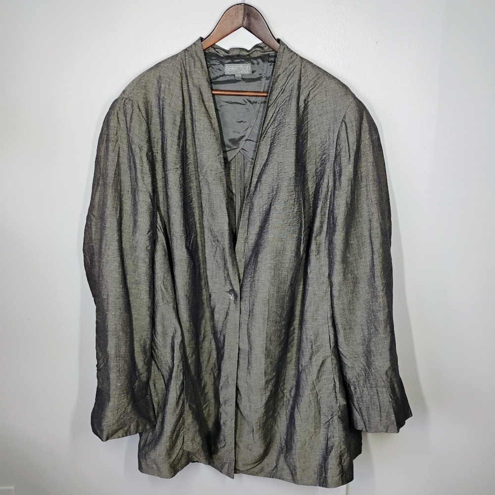 Selection Ulla Popken Linen Gray Silver Blazer Jacket Lagenlook‎ Plus Size 28 4X